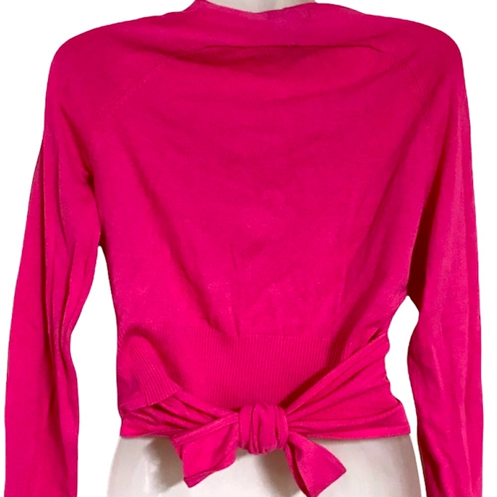 Cache Pink Sweater wrap tie back crop v neck